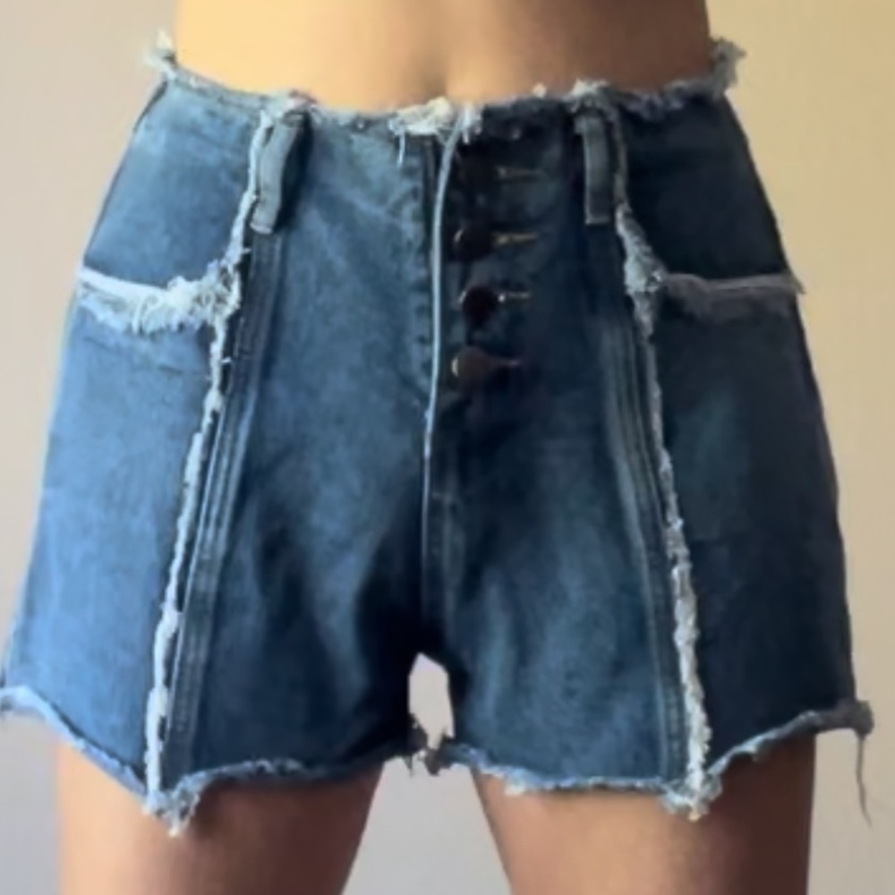 Palmer Heritage High Waist Raw Hem Fringe Denim Cut Off Shorts Size 2
